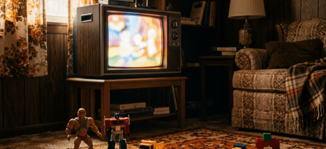 Nostalgic 1980s living room with television